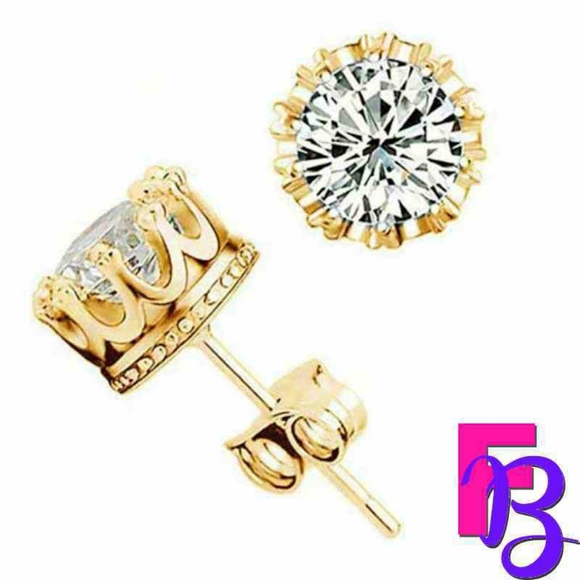 2 CTW 14k Yellow Gold Kings Crown Earrings - Picture 6 of 9